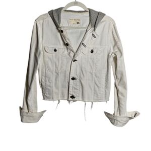 RAG & BONE / JEAN Button Up White Jean Jacket With Gray Hood Size Xsmall